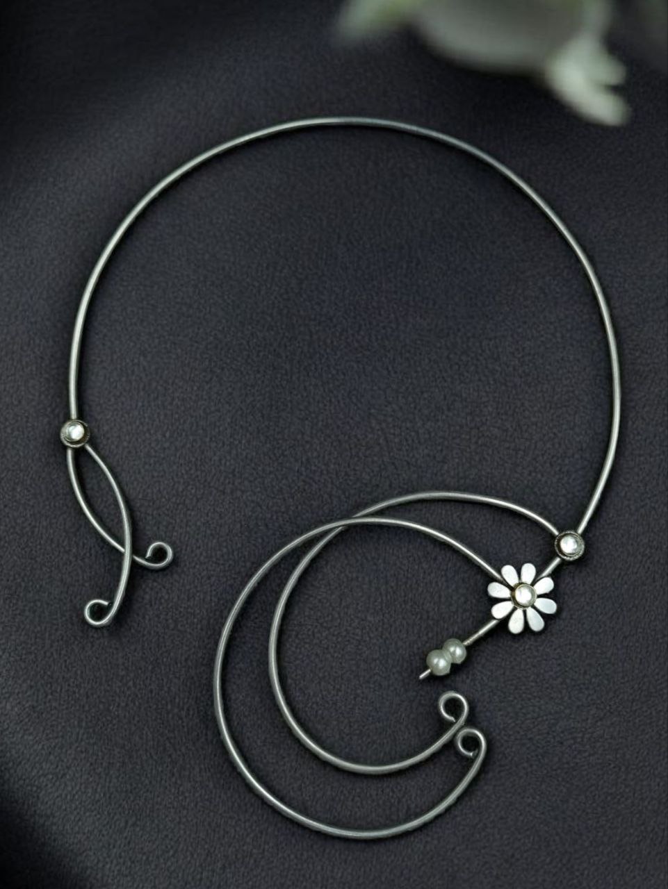 Handmade Flower Design Hasli Necklace | Silver Replica Ethnic Unique Jewelry For Girls - Image 3