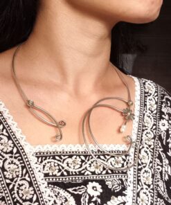 Alternative view of Handmade Flower Design Hasli Necklace | Silver Replica Ethnic Unique Jewelry For Girls