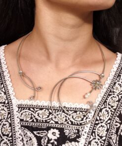 Handmade Flower Design Hasli Necklace | Silver Replica Ethnic Unique Jewelry For Girls