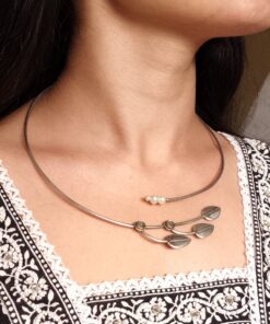 Alternative view of Silver Replica Leaf Design Hasli Necklace | Beautiful Traditional Oxidized Jewelry
