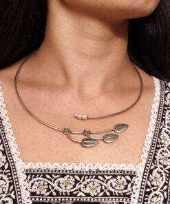 Silver Replica Leaf Design Hasli Necklace | Beautiful Traditional Oxidized Jewelry