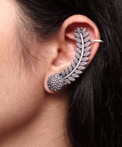 Oxidized Leaf Earcuff | Silver Replica Ethnic Design Unique Handmade Jewelry For Girls