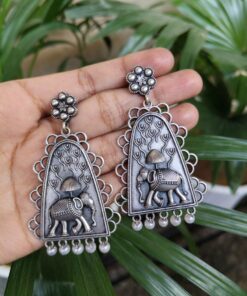 Alternative view of Lightweight Floral Art Elephant Dangler Earrings | Beautiful Pearl Jewelry for Girls