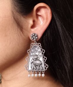 Lightweight Floral Art Elephant Dangler Earrings | Beautiful Pearl Jewelry for Girls