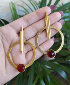 Alternative view of Trendy Gold Plated Circle Stud Earrings | Fashionable Western Look Perfect Jewelry For Girls