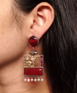Designer Beautiful Two-Tone Peacock Earrings | Monalisa Stone & Pearl Work Dangler Jewelry