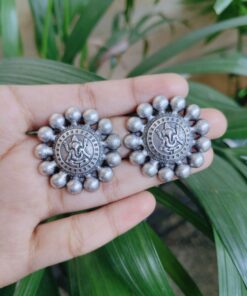 Alternative view of Graceful Oxidized Ganesha Earrings | Silver Replica Stud Jewelry Perfect Gift For Her