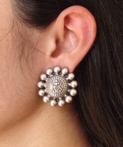 Graceful Oxidized Ganesha Earrings | Silver Replica Stud Jewelry Perfect Gift For Her