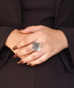 Alternative view of Trendy Adjustable Flower Ring | Oxidized Silver Replica Perfect Jewelry for Girls