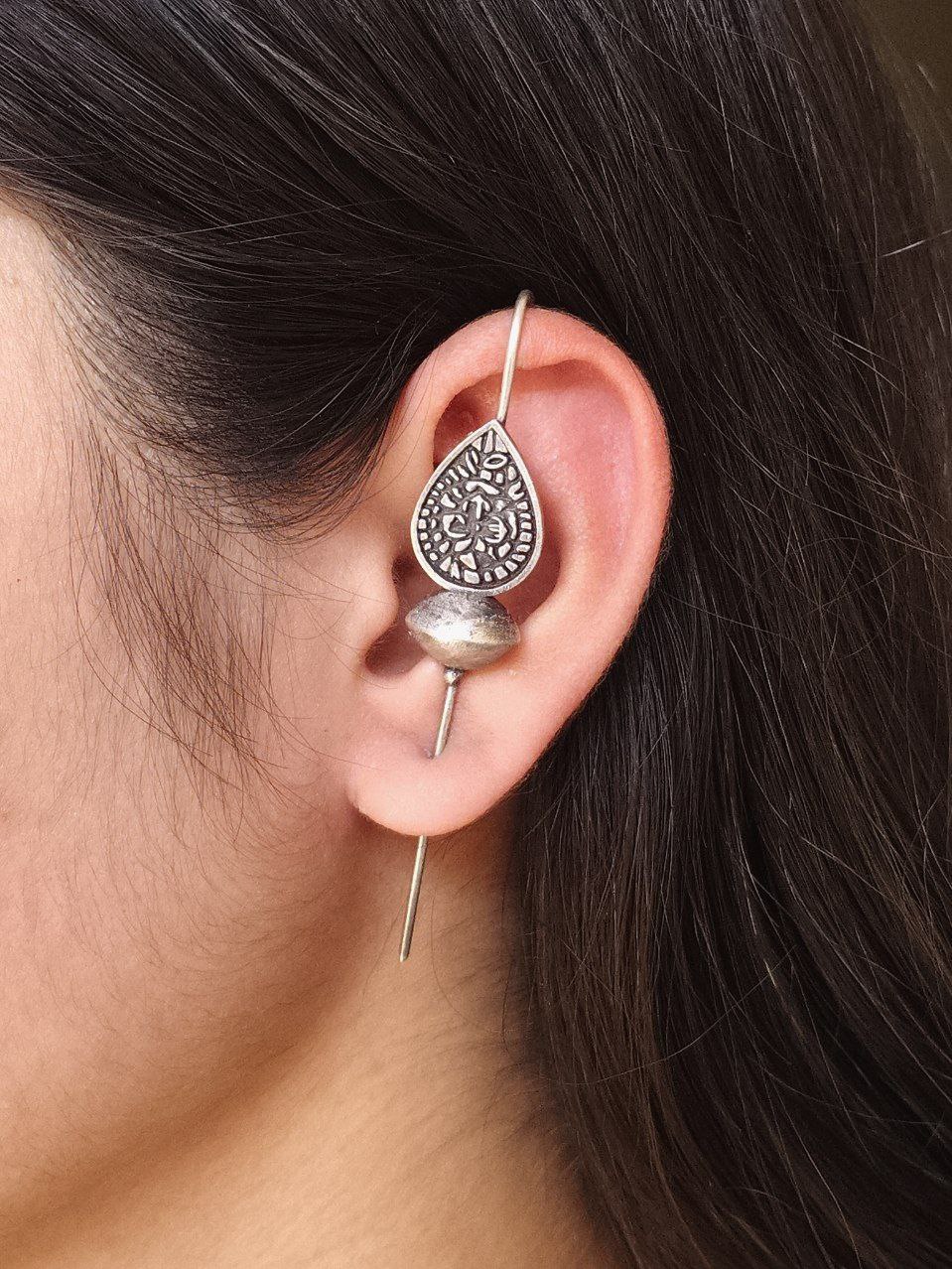 Unique Handcrafted Oxidized Earcuff | Silver Replica Ethnic Style Jewelry