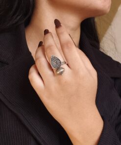 Adjustable Silver Plated Ring | Vintage Look alike Statement Jewelry for Women