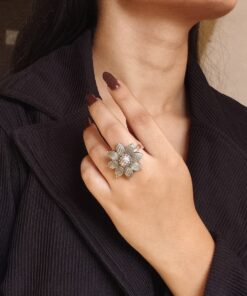 Vintage Style Flower Ring | Oxidized Silver Replica Adjustable Amazing Jewelry for Women