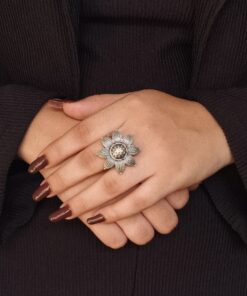 Alternative view of Vintage Style Flower Ring | Oxidized Silver Replica Adjustable Amazing Jewelry for Women
