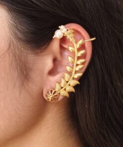 Traditional Leaf Earcuff | Gold Plated Ethnic Pearl Work Best Jewelry for Festive Wear