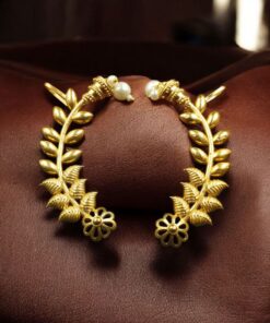 Alternative view of Traditional Leaf Earcuff | Gold Plated Ethnic Pearl Work Best Jewelry for Festive Wear