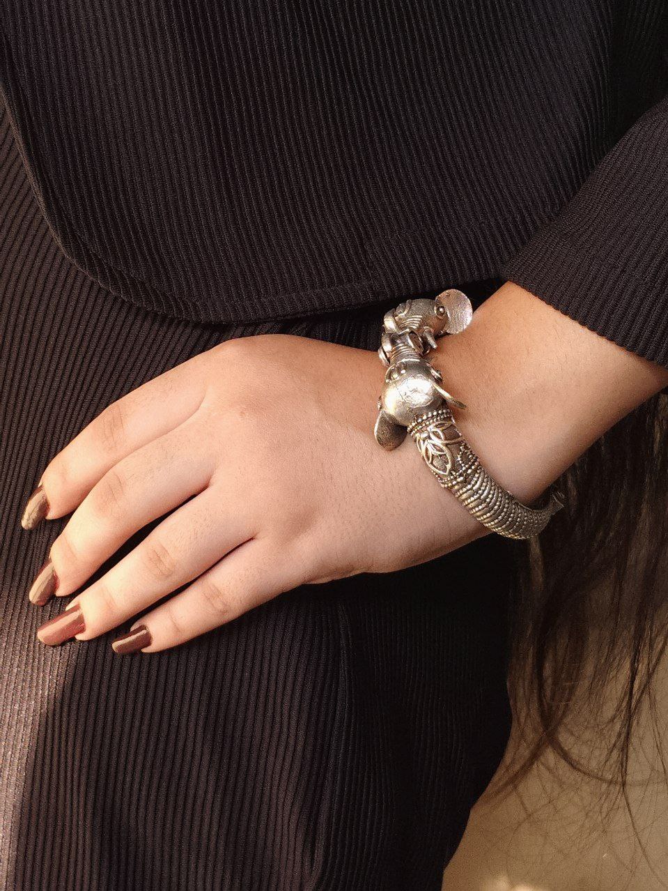 Elephant Designs Bangles | Best Openable Bracelets | Silver Replica Kada For Girls - Image 2