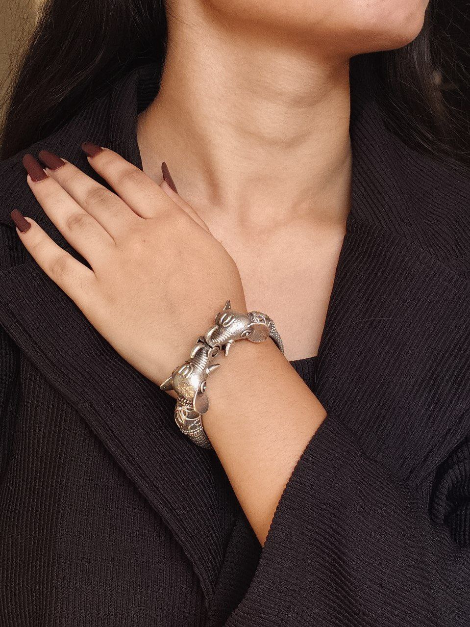 Elephant Designs Bangles | Best Openable Bracelets | Silver Replica Kada For Girls