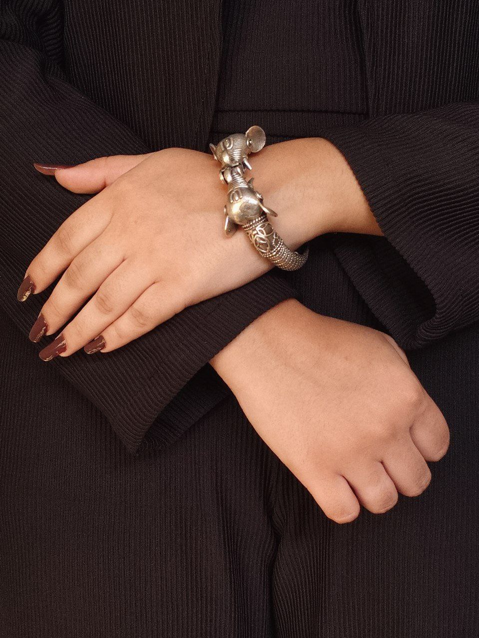 Elephant Designs Bangles | Best Openable Bracelets | Silver Replica Kada For Girls - Image 4