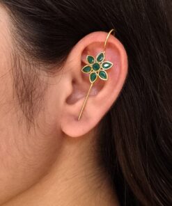 Designer Gold Plated Flower Earcuff | Elegant Stone Work for Daily Wear Perfect Jewelry For Girls
