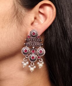 Elegant Flower Design Earrings | German Silver Pearl & Stone Work Perfect Jewelry for Women