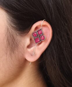 Traditional Stone Earcuff | Oxidized Silver Plated Ethnic Jewelry Best Gift For Her