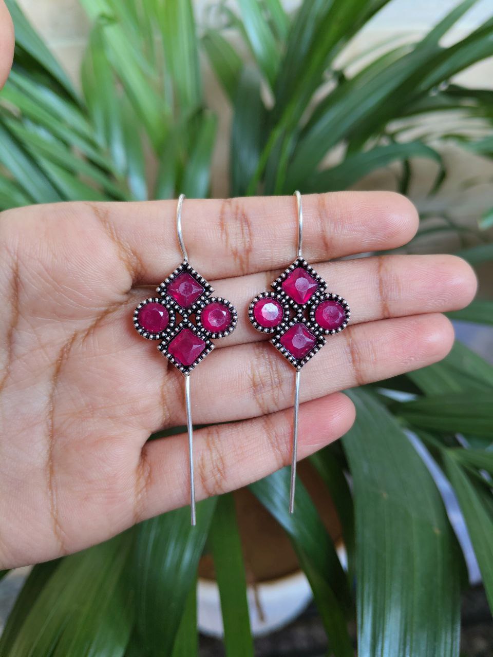 Traditional Stone Earcuff | Oxidized Silver Plated Ethnic Jewelry Best Gift For Her - Image 2