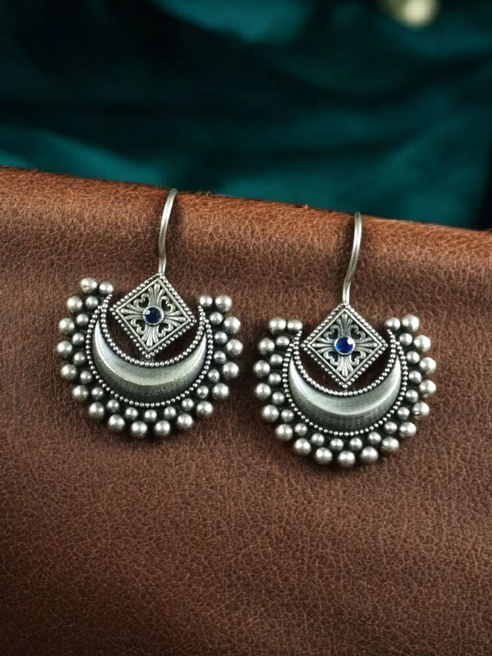 Traditional Half Moon Earrings | Silver Replica Oxidized Amazing Hook Earring for Women - Image 9