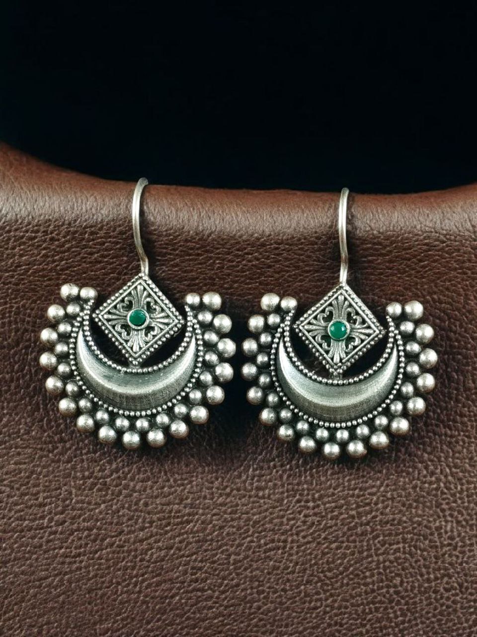 Traditional Half Moon Earrings | Silver Replica Oxidized Amazing Hook Earring for Women - Image 3