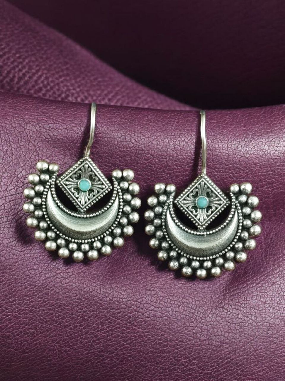 Traditional Half Moon Earrings | Silver Replica Oxidized Amazing Hook Earring for Women - Image 5