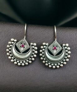 Alternative view of Traditional Half Moon Earrings | Silver Replica Oxidized Amazing Hook Earring for Women