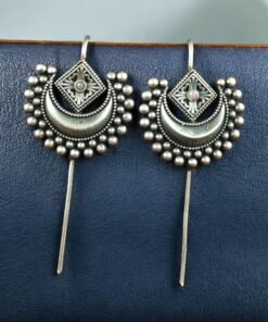 Alternative view of Designer Half Moon Oxidized Earcuff | Silver Replica Ethnic Stone Perfect Jewelry for Girls