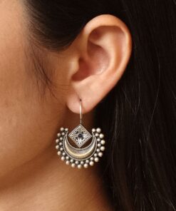 Traditional Half Moon Earrings | Silver Replica Oxidized Amazing Hook Earring for Women