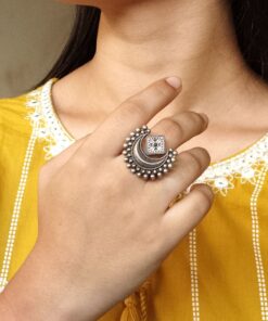 Adjustable Half Moon Ring | Silver Replica Best Traditional Stone Jewelry for Women