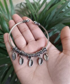 Alternative view of Stylish German Silver Leaf Charm Bangles | Perfect Ethnic Jewelry For Women