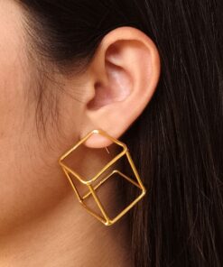 Unique Gold Plated Geometric Stud Earrings | Western Look Jewelry For Girls