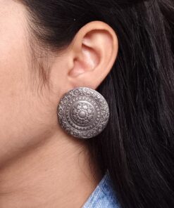 Best Trendy Floral Art Stud Earrings | Oxidized Ethnic Silver Replica Earring for Women
