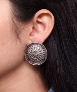 Trendy Oxidized Stud Earrings | Ethnic Silver Replica Amazing Jewelry for Women
