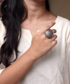 Designer Oxidized Ring | Adjustable Silver Replica Best Jewelry for Girls