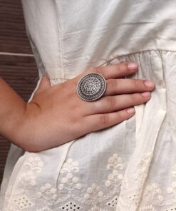 Alternative view of Designer Oxidized Ring | Adjustable Silver Replica Best Jewelry for Girls