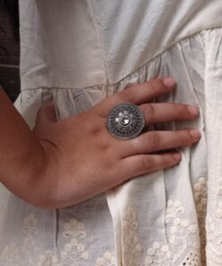 Alternative view of Handcrafted Stone Adjustable Ring | Best Oxidized Silver Replica Ethnic Wear