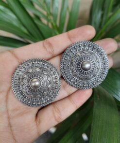 Alternative view of Trendy Silver Look Stud Earrings | Lightweight Everyday Ethnic Amazing Jewelry