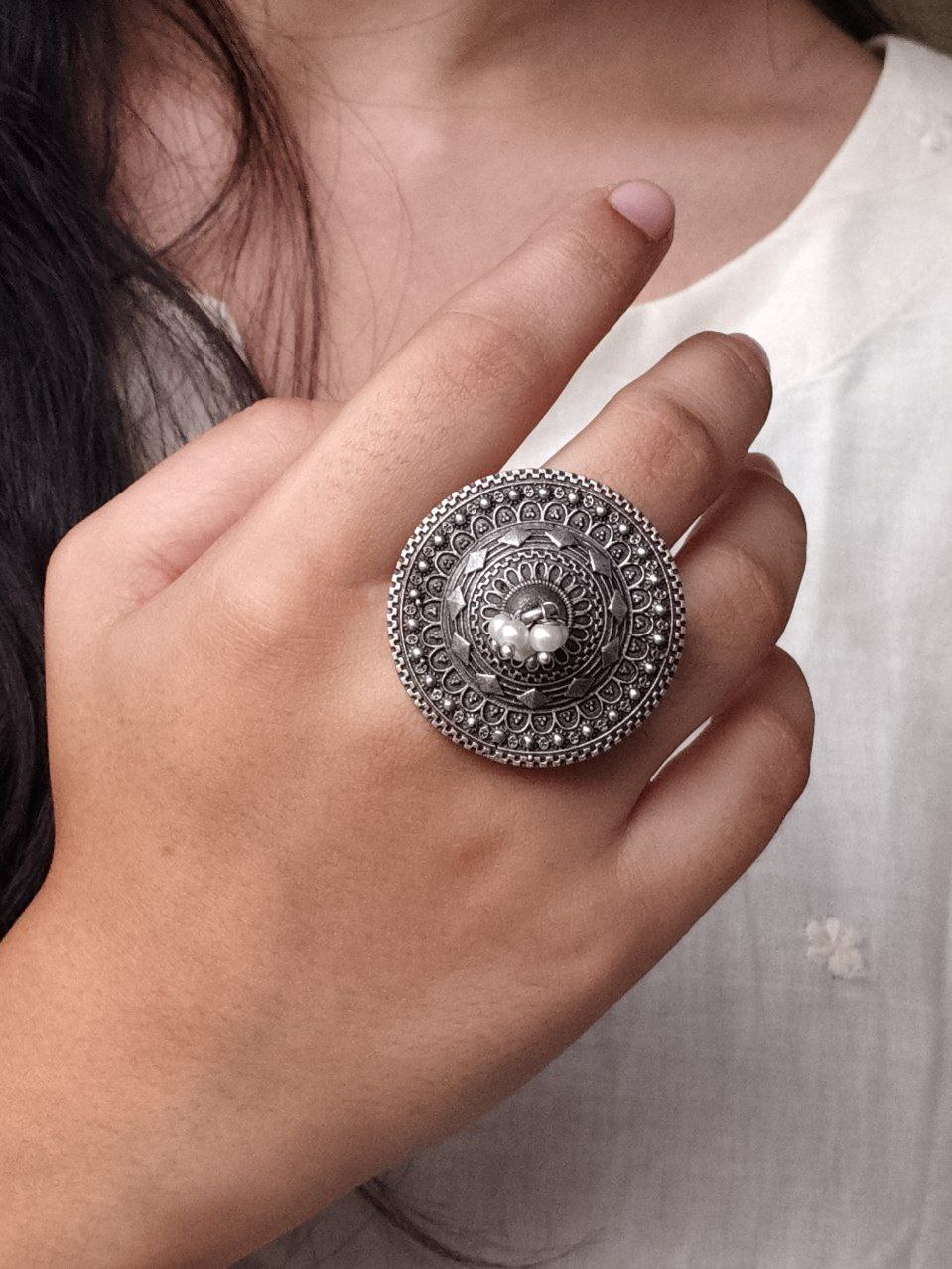 Designer Silver Touch Oxidized Ring | Perfect Gift for Women & Girls - Image 6