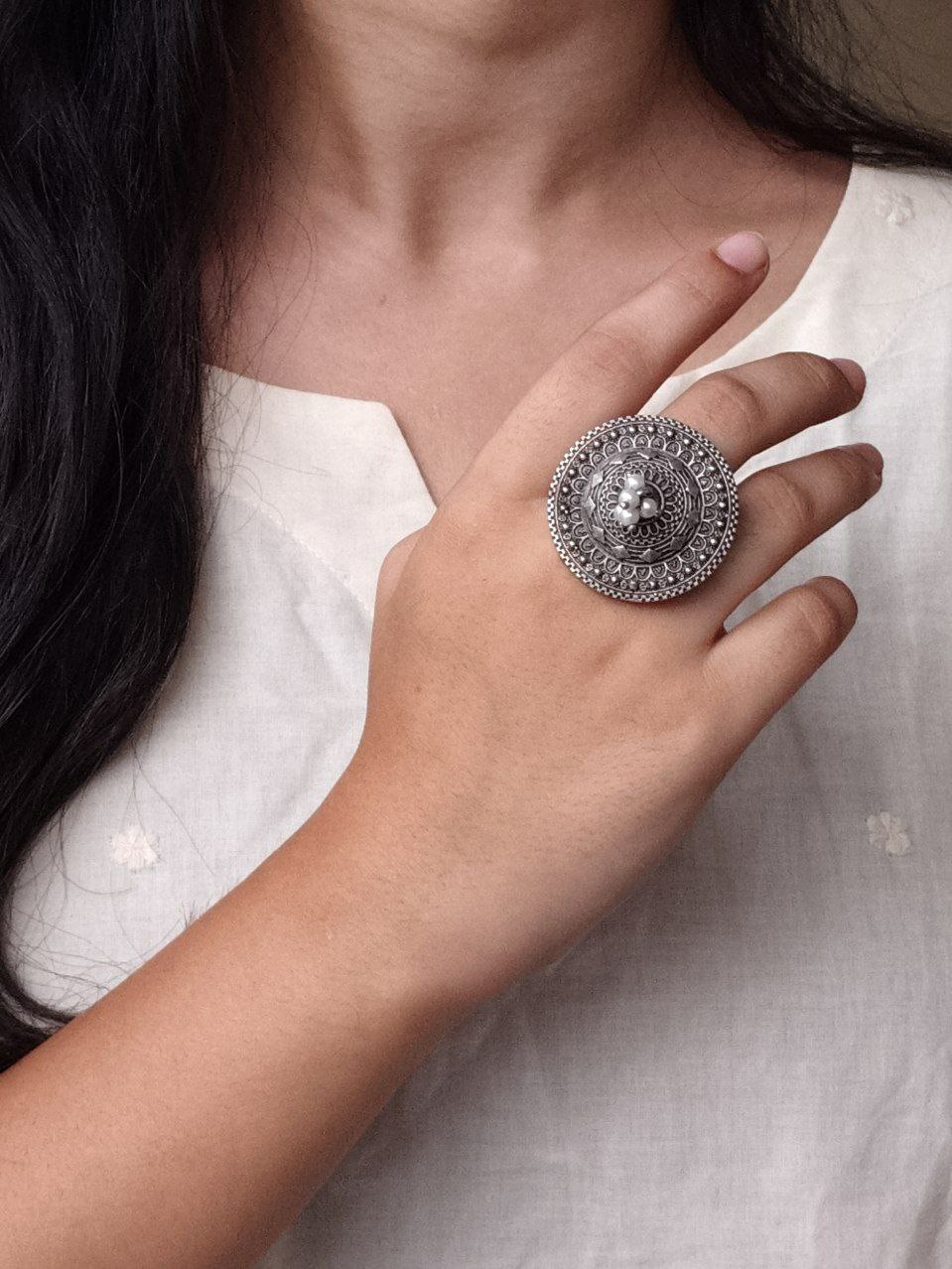 Designer Silver Touch Oxidized Ring | Perfect Gift for Women & Girls - Image 5
