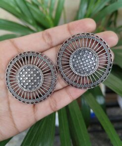Alternative view of Traditional Oxidized Stud Earrings | Ethnic Look Alike Silver Touch Best Fashionable Jewelry