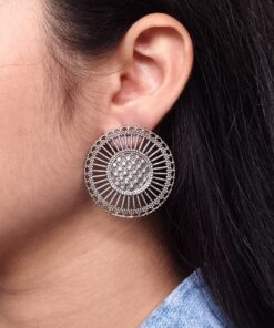 Traditional Oxidized Stud Earrings | Ethnic Look Alike Silver Touch Best Fashionable Jewelry