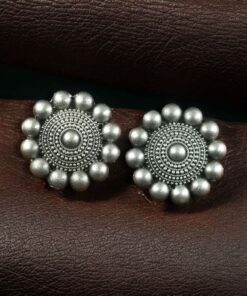 Alternative view of Silver Look Alike Round Stud Earrings | Lightweight Oxidized Daily Use Perfect Earring For Girls