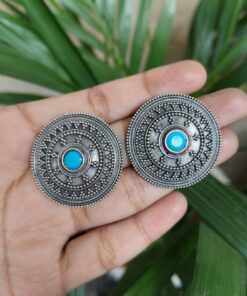 Alternative view of Elegant Silver Look Round Stud Earrings with Stone | Everyday Wear Perfect Jewelry For Girls