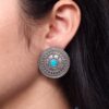Elegant Silver Look Round Stud Earrings with Stone | Everyday Wear Perfect Jewelry For Girls