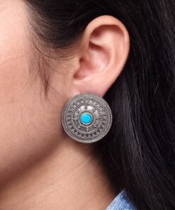 Elegant Silver Look Round Stud Earrings with Stone | Everyday Wear Perfect Jewelry For Girls