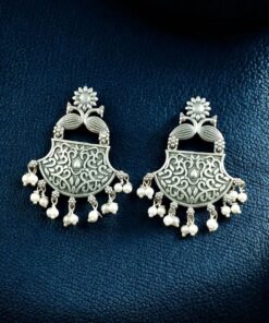 Handcrafted Peacock Dangler Earrings | Silver Look Best Oxidized Jewelry for Girls